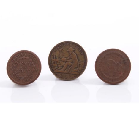 United States – two Civil War store card AE tokens, the first, (Indian Head facing left), United / We / Stand / 1863, Rev: (L