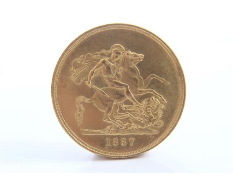 G.B. Victoria gold Five Pounds (N.B. some light cleaning striations to fields of coin), otherwise GEF – AU (1 coin)