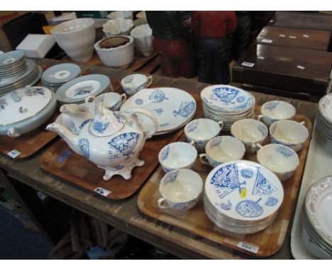 Two trays of 19th Century part tea ware. Printed marks Persia 757, on a white ground with fan and fish decoration comprising 