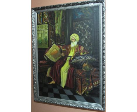 Portrait study of an Arab sheikh, oils on canvas. Framed.