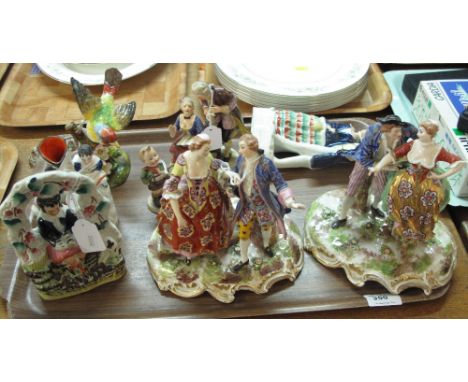 Tray of assorted china to include two similar 19th Century Samson porcelain figural groups on naturalistic bases, various 19t