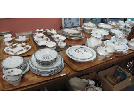 Three trays of Royal Doulton china old colony part tea and dinner ware items comprising cups, saucers, tea pots, milk jug, su