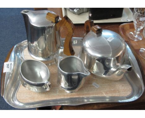 Picquot tea set comprising teapot, water jug, sucrier and rectangular tray.