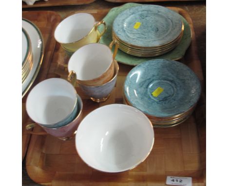 Tray of Royal Albert bone china Gossamer part tea ware items comprising tea cups, saucers, sugar bowl and side plates.