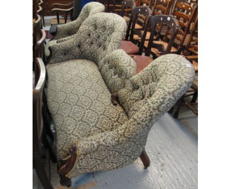 Early 20th century foliate upholstered chaise longue with matching armchair. (2)
