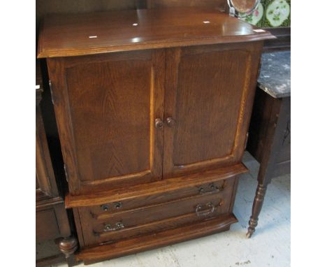 20th Century oak blind panel two drawer T.V. unit.
