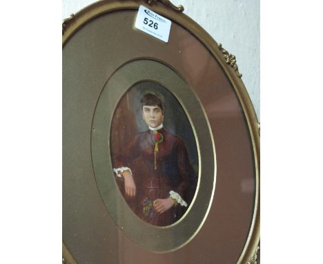 British school (19th century) over painted portrait photograph of a young girl. Gilt frame.