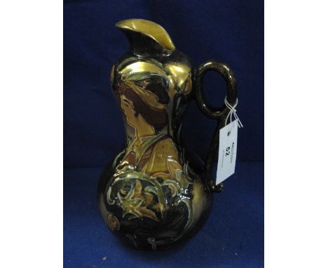T. Forester and Sons Ltd. Staffordshire pottery 'Rembrandt' Art Nouveau design baluster shaped jug with loop handle and femal