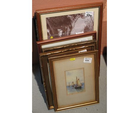 Group of assorted furnishing pictures, prints and watercolours, various, some of local topographical interest. (9)
