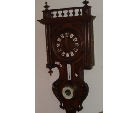 19th century continental wall clock with integral barometer and themometer