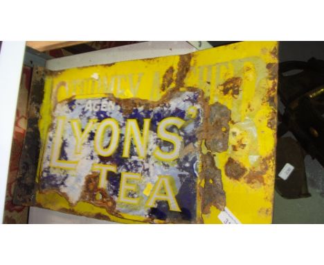 2 x vintage enamel signs, Lyons Tea & Sturmey Archer (Poor condition)