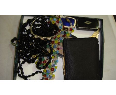 Assorted costume jewellery including compacts, snuff box etc.