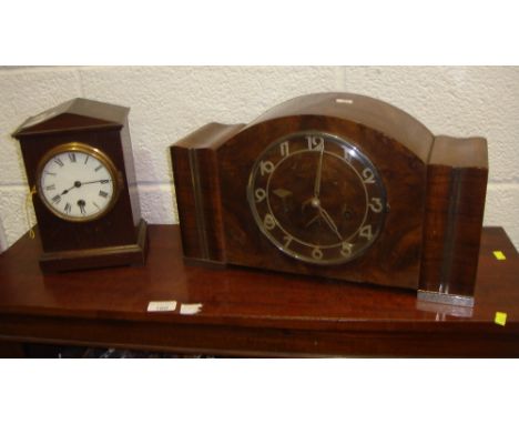 Vintage oak cased mantle clock & walnut case mantle clock