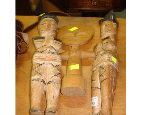 Pair of vintage painted and carved North African figures and African fertility statue