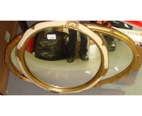 Vintage convex wall mirror & oval gilt framed bevelled glass wall mirror
