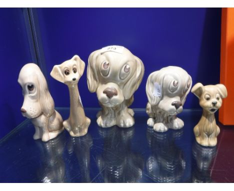 A SYLVAC DOG, with sad eyes (1247) 15 cm high and others similar (5)