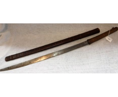 AN ASIAN STEEL SWORD  with wooden scabbard