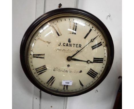 A VICTORIAN MAHOGANY CASED SINGLE TRAIN FUSEE DIAL CLOCK, with convex glass, by G Canter 100 Rochester Row, Westminster, 12''