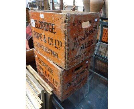 TWO VINTAGE ELDRIDGE POPE DORCHESTER WOODEN BEER CRATES