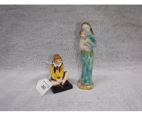 A 1920S CERAMIC STUDY OF A GIRL, "Peggy, potted by P Lant", 7.5 cm high and a small glazed study of a mother with child (2)