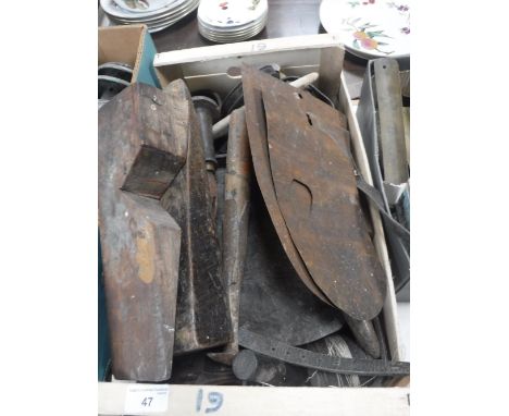 A COLLECTION OF VARIOUS LEATHER MAKING AND BLACKSMITH TOOLS