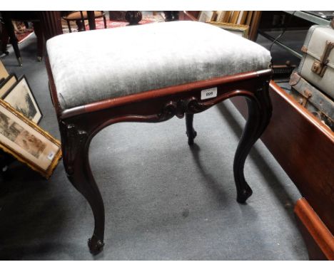 A REPRODUCTION MAHOGANY DRESSING STOOL with cabriole legs