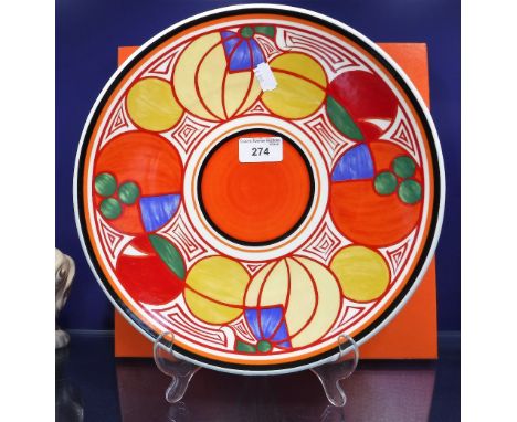 A REPRODUCTION "CLARICE CLIFF" BIZARRE PLATE, by Wedgwood, in The Melons design, 31 cm (boxed) 