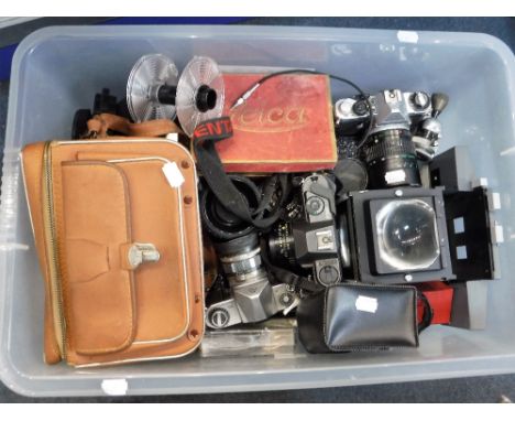 A PENTAX "ME SUPER" CAMERA and a collection of cameras and camera equipment (one box)