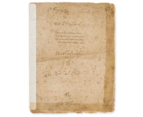 A Stranger in Distress.- Wilkinson (Thomas, lawyer and schoolmaster) A Paraphrase on Hor: Lib: 3. Ode 16, ?autograph manuscri