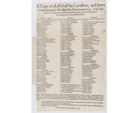 Civil War.- Copy (A) of a List of all the Cavalliers, and brave Commanders of His Majesties Marching Army, with the number of