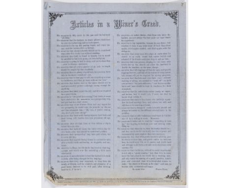 America.- California Gold Mining.- [Hutchings (James M.)] "Forty-Nine". Articles in a Miner's Creed, broadside printed on blu