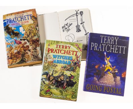 Pratchett (Terry) Small Gods, ink ownership inscription to endpaper, 1992; Witches Abroad, some adhesion tearing to upper hin