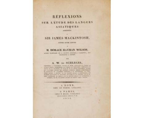 Asian languages.- Schlegel (Augustus William) Réflexions sur l'étude des langues asiatiques adressées à Sir James Mackintosh,