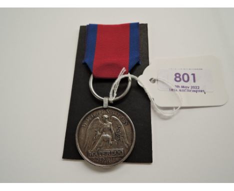 A 1815 Waterloo Medal with ribbon to Richard Edwards, 2nd Batt.95th Reg.Foot., this was the first medal awarded and officiall