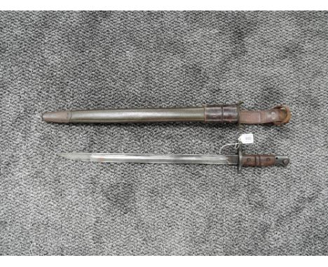 A British Bayonet Pattern 1913, marked on blade Crown over GR 1913 Vickers, with leather scabbard and frog, blade length 43cm