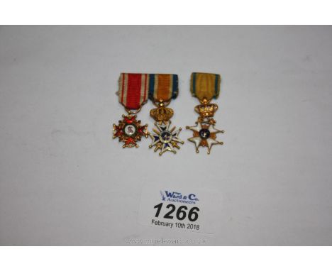 Three Miniature gilt and enamel Medals