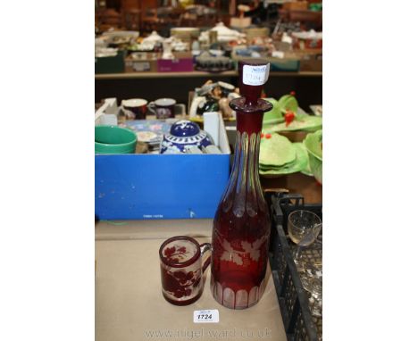 A ruby Decanter and small tankard