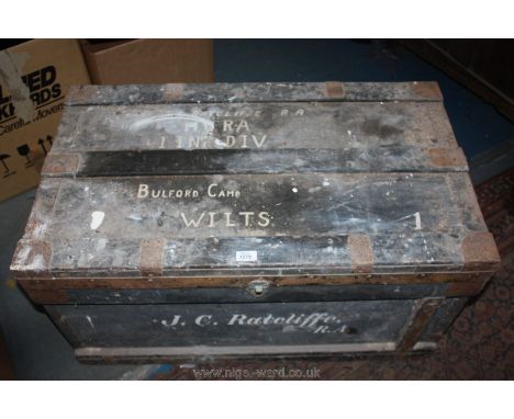 A wooden metal bound Military Trunk