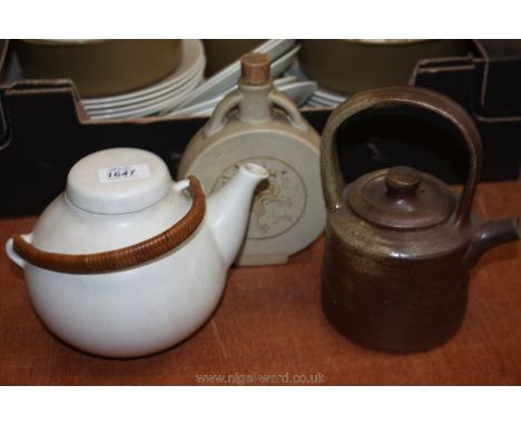 Two Studio teapots and a flask