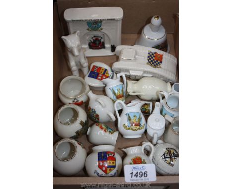 A quantity of souvenir china including Worcester Cathedral, tank, Whitney, Cirencester etc