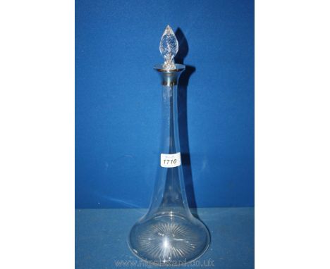 A silver rimmed glass Decanter, Birmingham hallmark with maker's mark TL & EM (Thomas Latham & Ernest Morton).