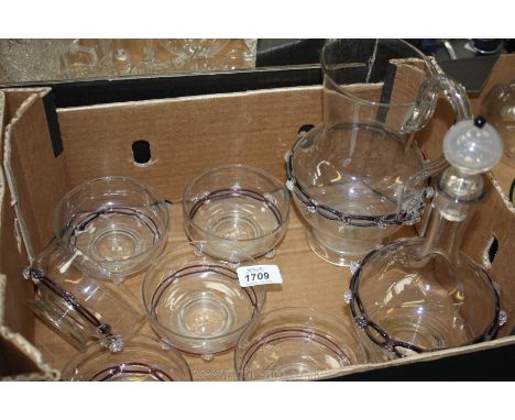 A quantity of antique Venetian style Sundae dishes, a Decanter and a Water Jug (a/f).
