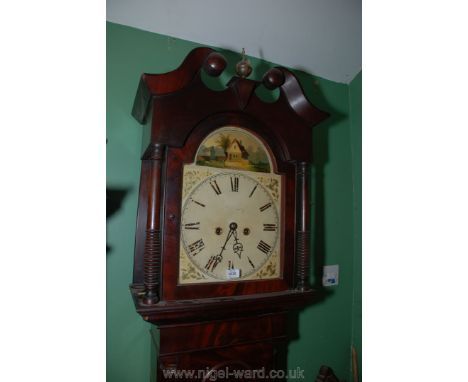 A Mahogany cased Long-case Clock having an 8 day movement striking the hours on a bell, the painted face with Roman numerals,