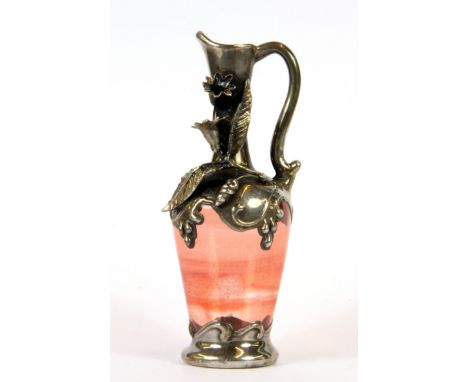 A miniature blown studio glass ewer with 925 sterling silver overlaid decoration. (Prov. Samy collection).