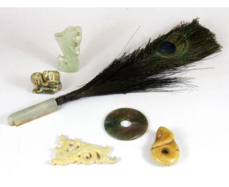 A small collection of Chinese jade / hardstone items, Largest H. approximately 8cm. (Prov. Samy collection).