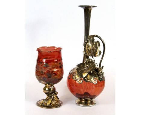 Two pieces of blown studio glass with 925 sterling silver overlaid decoration. (Prov. Samy collection).