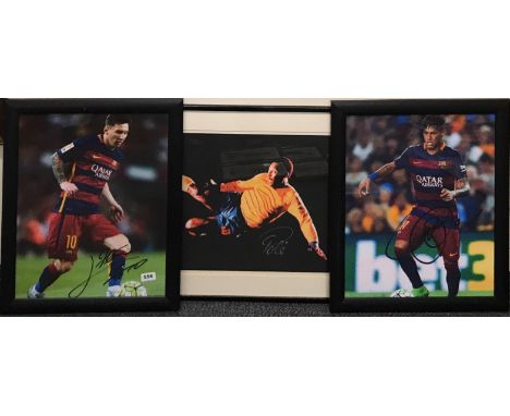 Football Interest. Two autographed framed prints of Lionel Messi &amp; Neymar, Framed size. 47 x 57cm together with a frame p