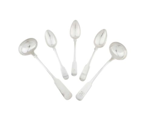  INVERNESS – A GROUP OF SCOTTISH PROVINCIAL FLATWARE  to include Fiddle pattern toddy ladle by T Stewart marked TS, thistle, 