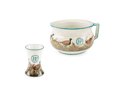  WEMYSS WARE 'PHEASANTS' CHAMBER POT glazed earthenware, decorated by Karel Nekola, bears painted inscription HP, painted mak