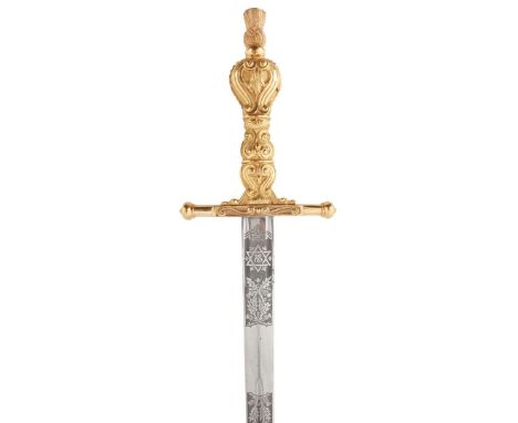  A ROYAL COMPANY OF ARCHERS OFFICER'S SWORD STEWART CHRISTIE AND CO, EDINBURGH the cast brass grip with thistle pommel, the e